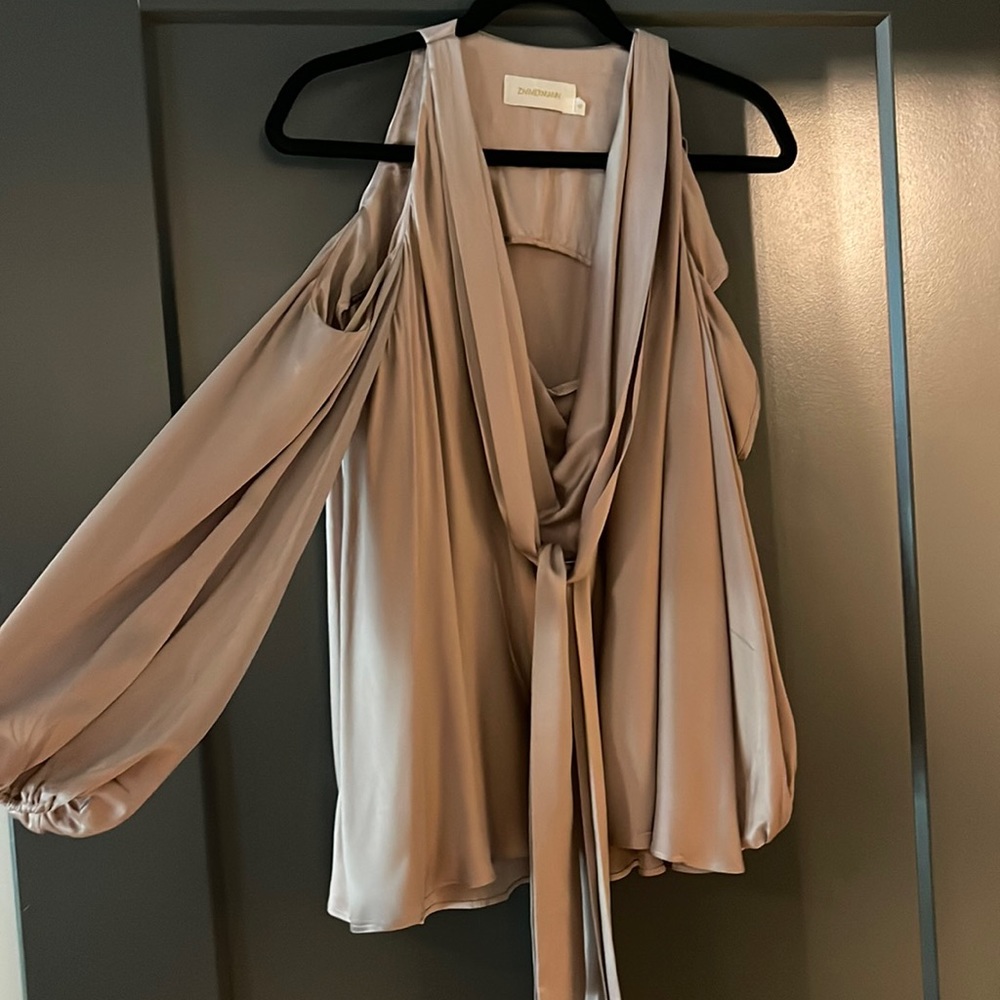 ZIMMERMANN CUT OUT SHOULDER SILK BLOUSE